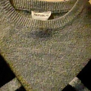 Beautiful gray Republic sweater. Size S, black stripes on sleeves.